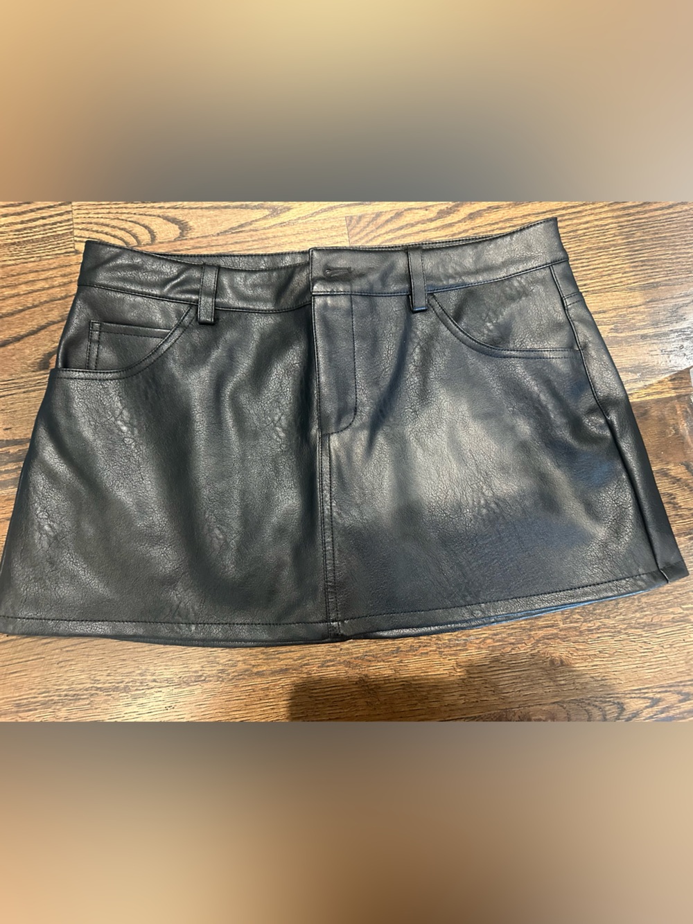 Garage Black Faux Leather Skort